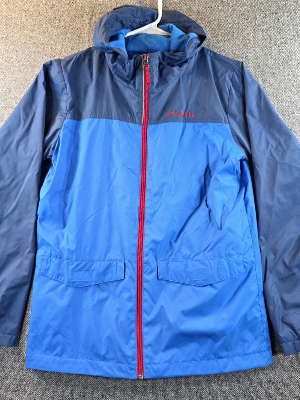 Columbia Boys Youth L 14/16 Blue Hooded Fleece Lined Rain Wind Jacket